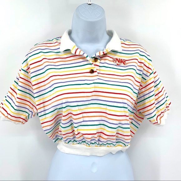 Nike Rainbow Striped Cropped Polo Shirt 